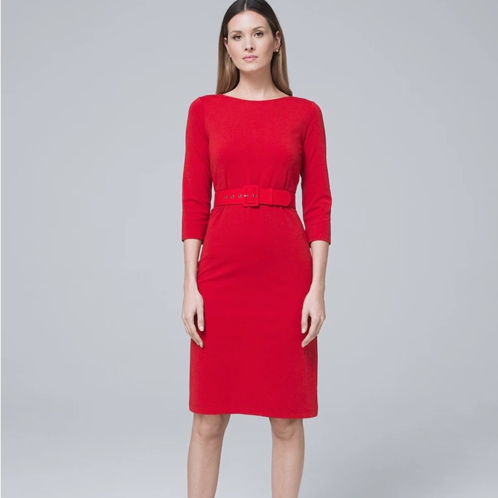 Polished Knit Sheath Dress Red Dress